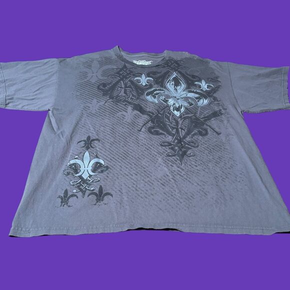 MMA Elite Shirt Mens XL Gray Fleur De Lis Cyber Goth Y2K Two Sided Cotton - Picture 1 of 8